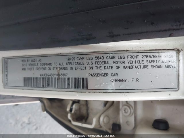 2000 AUDI A6 WAUED24B6YN045067 Photo 8