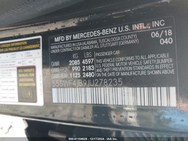 55SWF4JB9JU278235 Mercedes-Benz C 300