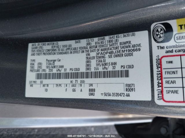 3FADP4BJ3EM190669 Ford FIESTA SE