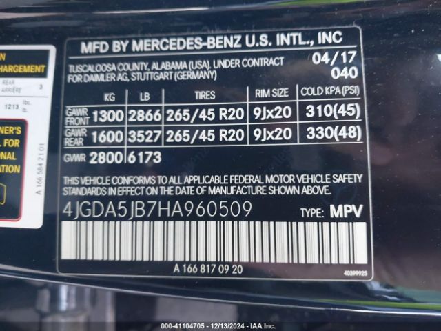 4JGDA5JB7HA960509 Mercedes-Benz GLE 350