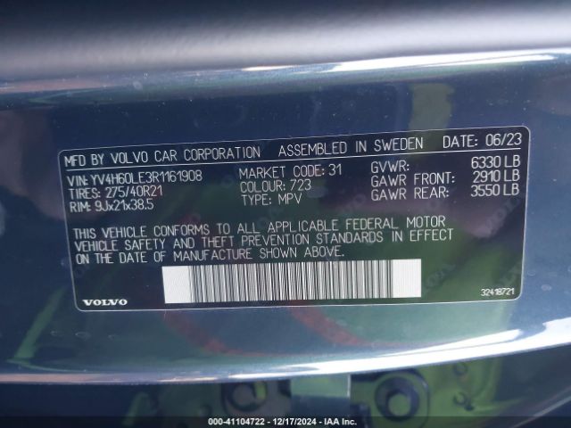 YV4H60LE3R1161908 Volvo Xc90 Recharge Plug-in Hybrid T8 Plus 6-seater