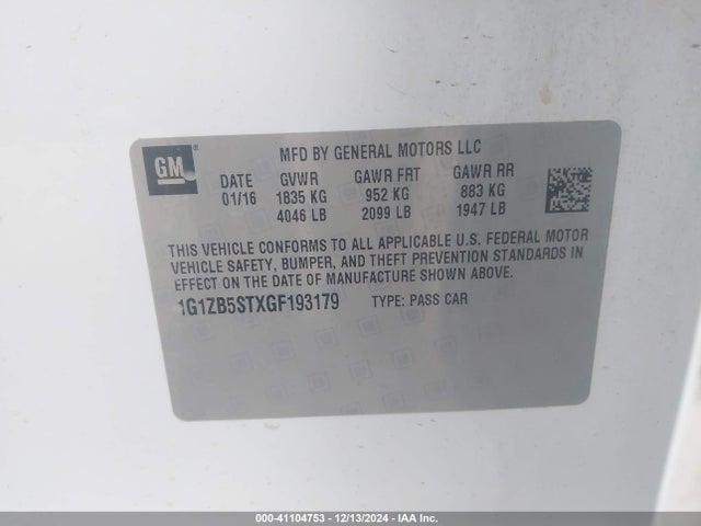 Chevrolet MALIBU LS 2016 1G1ZB5STXGF193179 Image 9