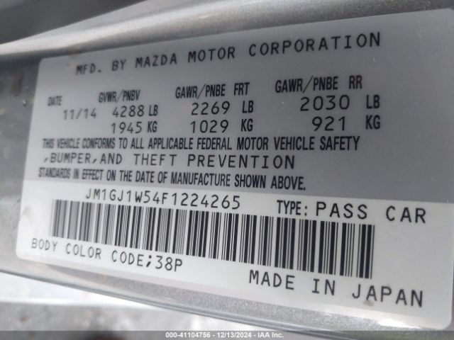 JM1GJ1W54F1224265 Mazda Mazda6 I Grand Touring