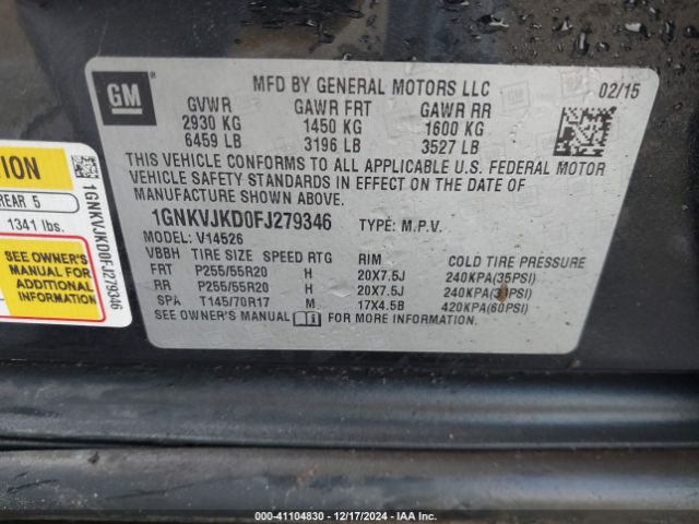 1GNKVJKD0FJ279346 Chevrolet Traverse Ltz
