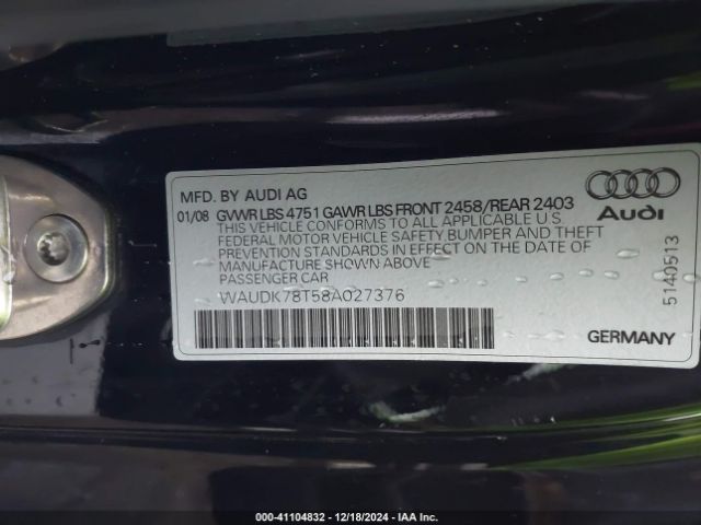2008 AUDI A5 WAUDK78T58A027376 Photo 8