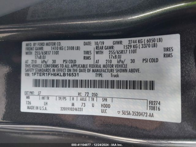 1FTER1FH6KLB16531 Ford Ranger Xlt