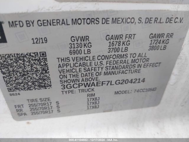 3GCPWAEF7LG204214 Chevrolet Silverado 1500 2wd  Short Bed Wt