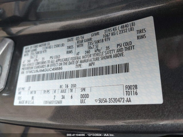 Ford Escape Titanium 2016 1FMCU9J94GUC49886 Image 9