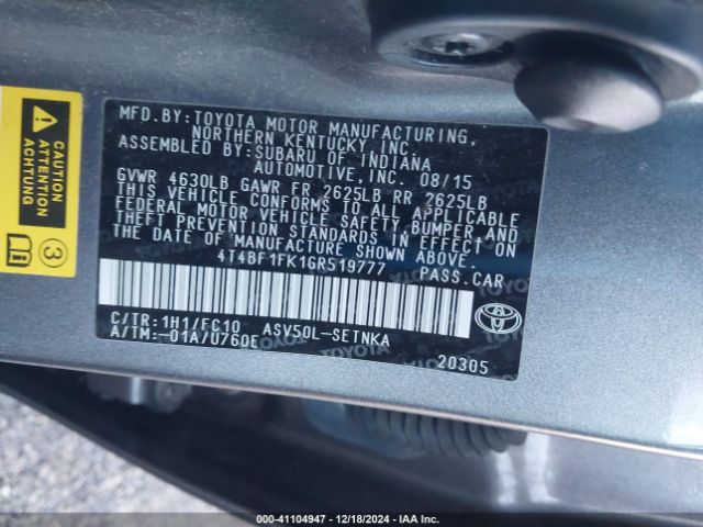 4T4BF1FK1GR519777 Toyota CAMRY LE