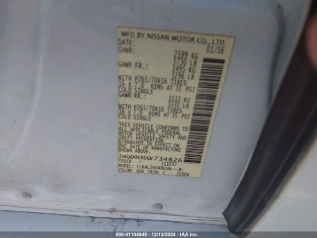 1N6AD0ER0GN734826 Nissan Frontier Sv