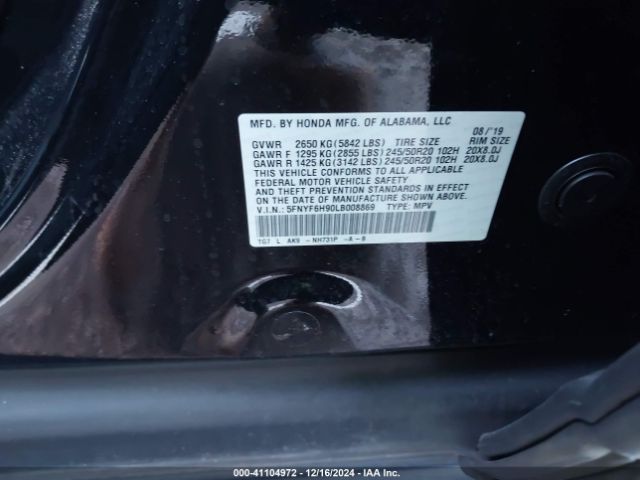 5FNYF6H90LB008869 Honda Pilot Awd Touring 8 Passenger