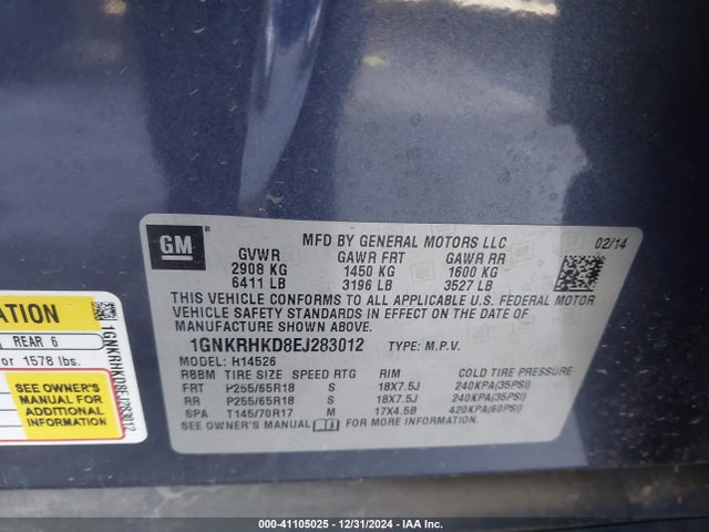Chevrolet Traverse 2lt 2014 1GNKRHKD8EJ283012 Image 9