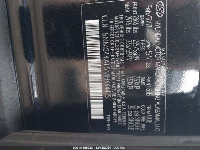 5NMS44AL5MH334415 Hyundai Santa Fe Limited