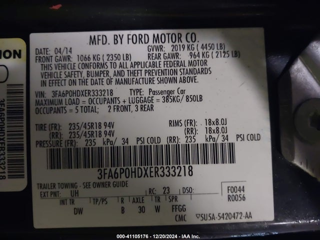 3FA6P0HDXER333218 Ford FUSION SE