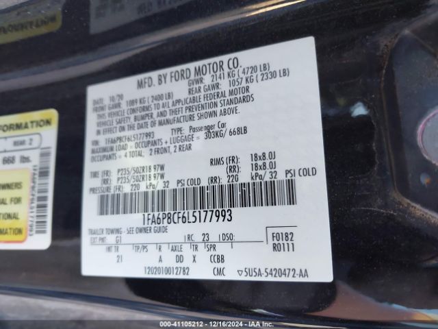 2020 FORD MUSTANG 1FA6P8CF6L5177993 Photo 8