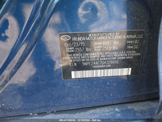 5NPE24AF7GH329916 Hyundai SONATA SE