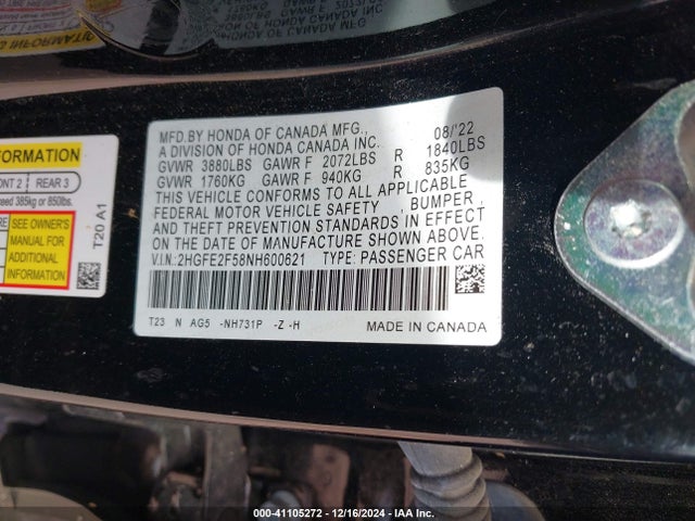 Honda Civic Sport 2022 2HGFE2F58NH600621 Image 9