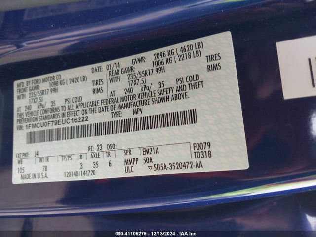 Ford ESCAPE S 2014 1FMCU0F79EUC16222 Image 9