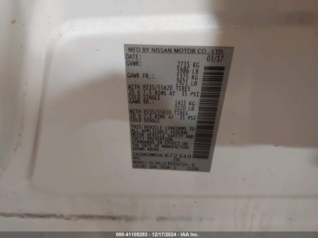 Nissan Pathfinder Platinum 2017 5N1DR2MM5HC672349 Image 9