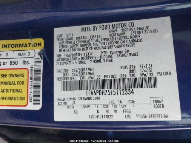 1FA6P0H75F5112334 Ford FUSION SE