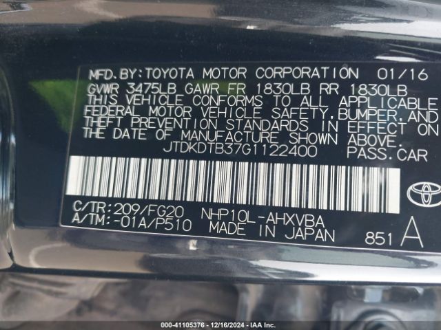JTDKDTB37G1122400 Toyota Prius C Two