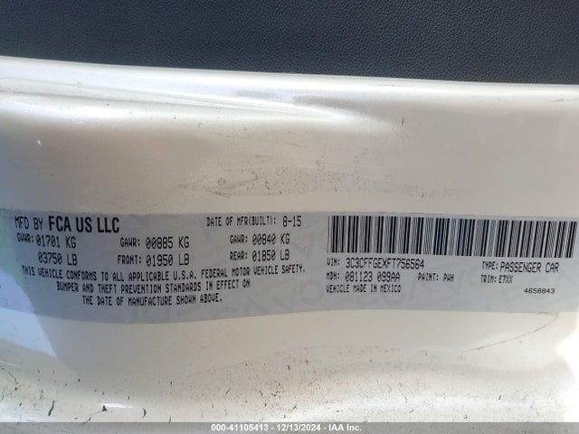 3C3CFFGEXFT756564 Fiat 500E BATTERY ELECTRIC