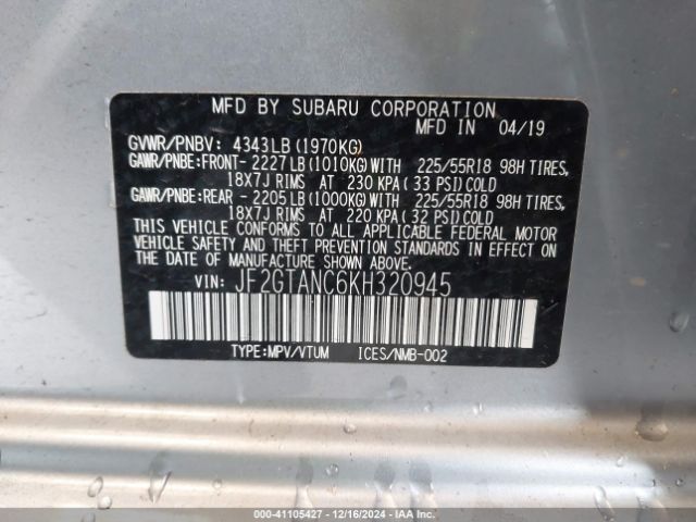 JF2GTANC6KH320945 Subaru Crosstrek 2.0i Limited