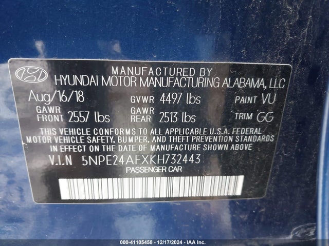 5NPE24AFXKH732443 Hyundai SONATA SE
