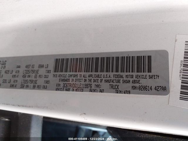 3C6TRVDG1LE119976 RAM Promaster 2500 High Roof 159 Wb