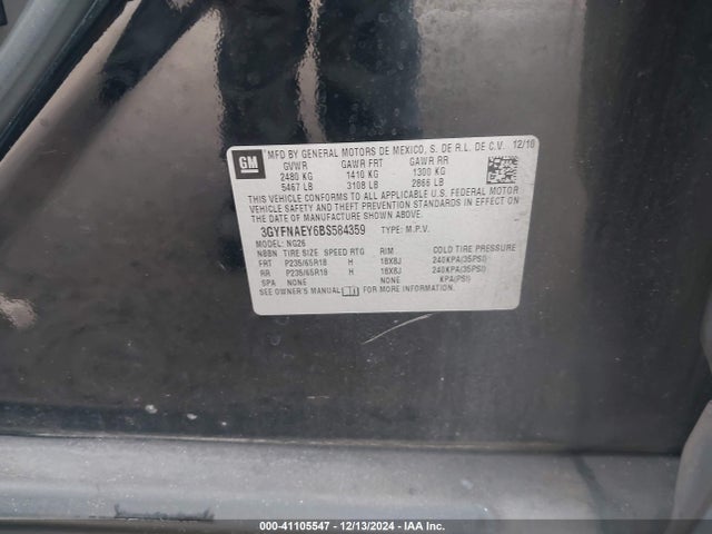 2011 CADILLAC SRX 3GYFNAEY6BS584359 Photo 8
