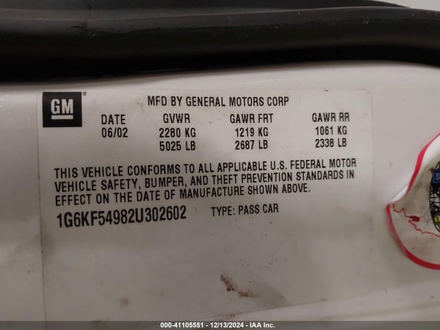2002 CADILLAC DEVILLE 1G6KF54982U302602 Photo 8