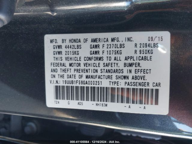 19UUB1F59GA000251 Acura TLX TECH