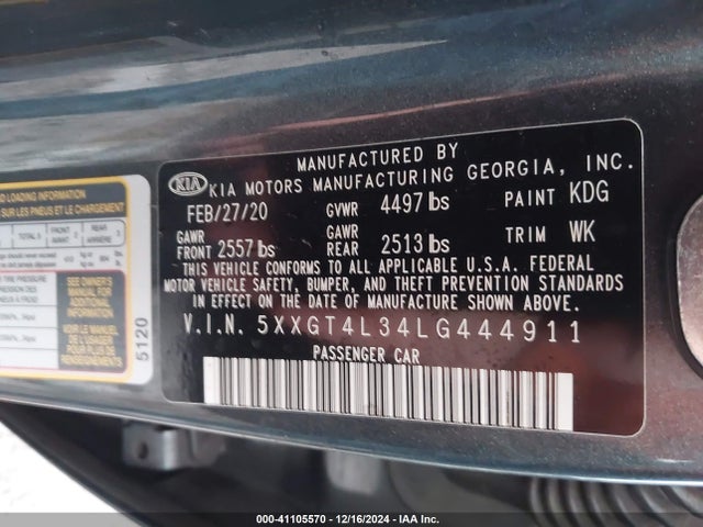 KIA Optima Lx 2020 5XXGT4L34LG444911 Image 9