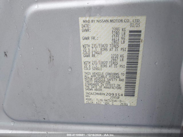 Nissan Murano Platinum 2015 5N1AZ2MH8FN209354 Image 9