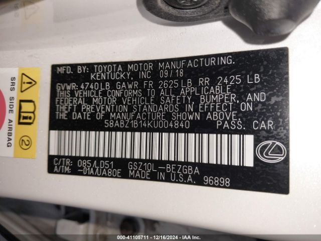 58ABZ1B14KU004840 Lexus ES 350