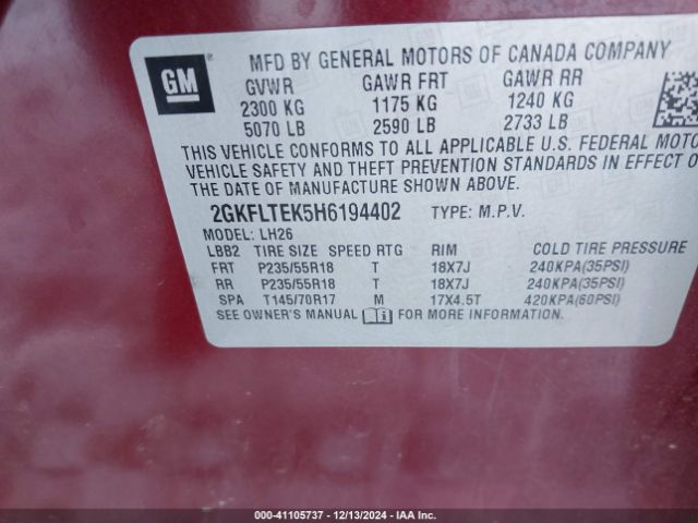 2GKFLTEK5H6194402 GMC Terrain Sle-2