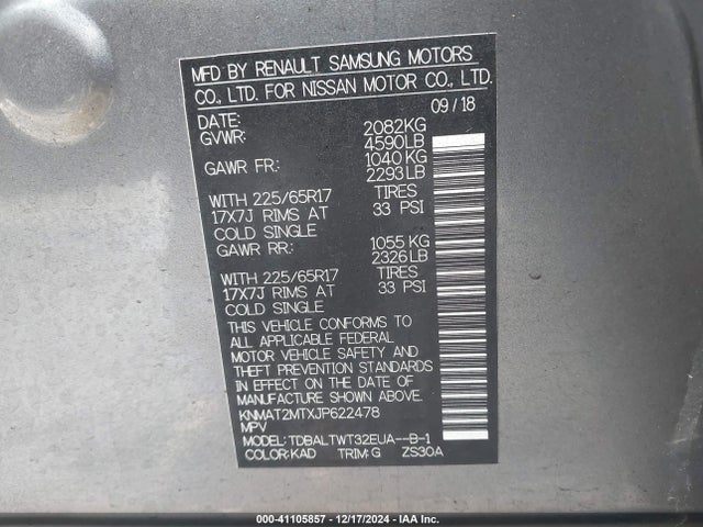 Nissan ROGUE SV 2018 KNMAT2MTXJP622478 Image 9