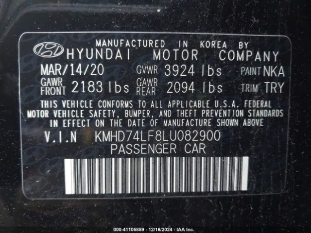 KMHD74LF8LU082900 Hyundai ELANTRA SE