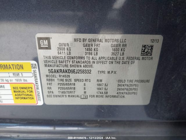 5GAKRAKD9EJ258332 Buick Enclave Convenience