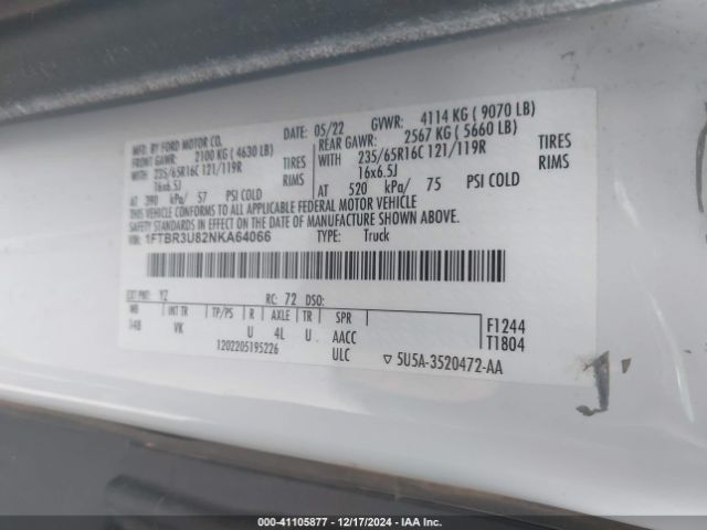 1FTBR3U82NKA64066 Ford Transit-250 Cargo Van