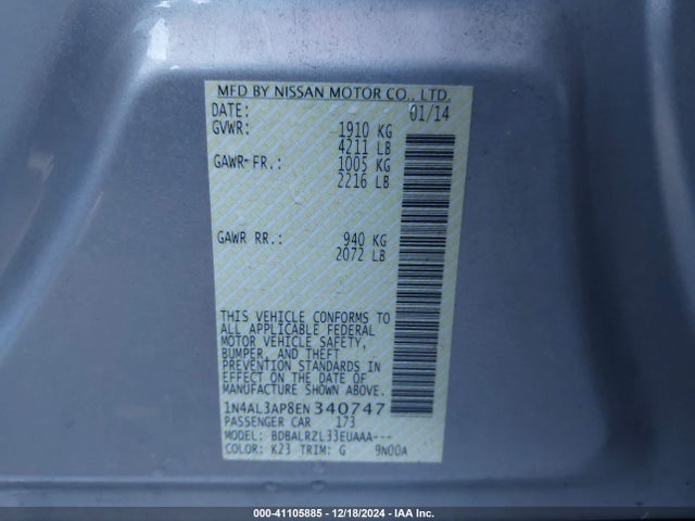 Nissan Altima 2.5 S 2014 1N4AL3AP8EN340747 Image 9