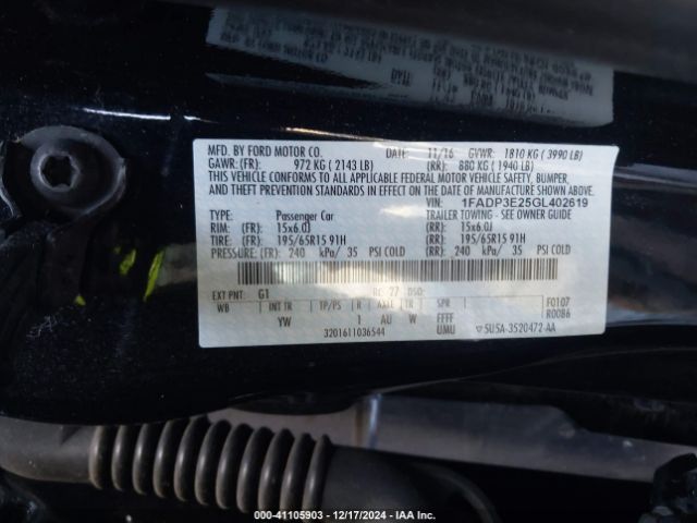 1FADP3E25GL402619 Ford FOCUS S