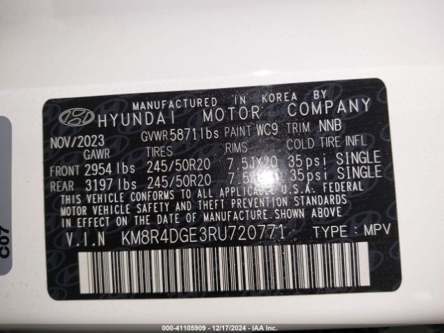 KM8R4DGE3RU720771 Hyundai Palisade Sel