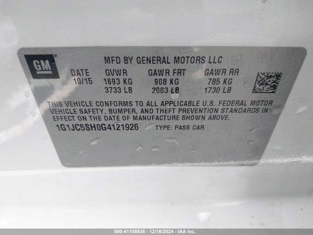 Chevrolet luw - e85 max 2016 1G1JC5SH0G4121926 Image 9