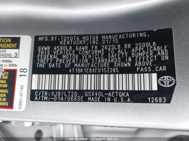 4T1BK1EBXFU152285 Toyota Avalon Xle Touring