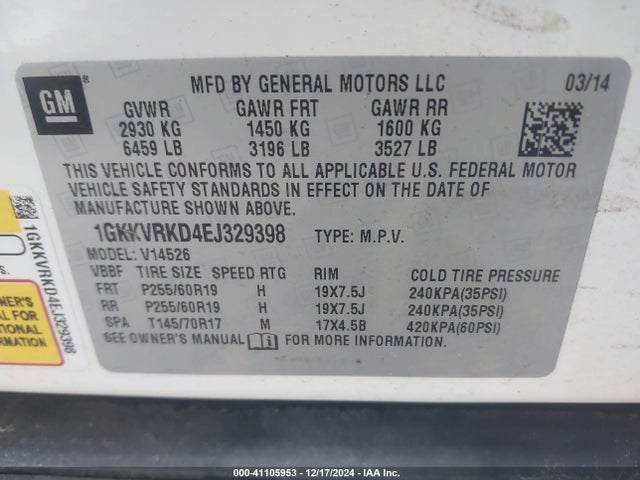GMC Acadia Slt-1 2014 1GKKVRKD4EJ329398 Image 9
