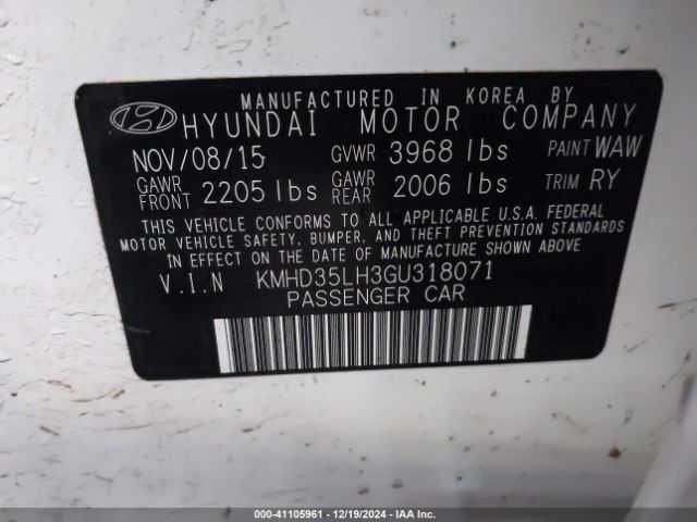 KMHD35LH3GU318071 Hyundai ELANTRA GT