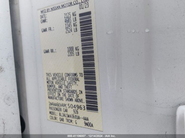 1N4AA6EV4PC504963 Nissan Maxima Sr Xtronic Cvt