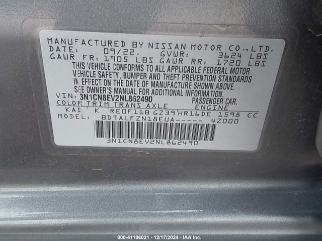 Nissan Versa 1.6 Sv Xtronic Cvt 2022 3N1CN8EV2NL862490 Image 9