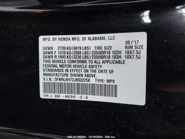 Honda Odyssey Ex-l 2018 5FNRL6H72JB032258 Image 9